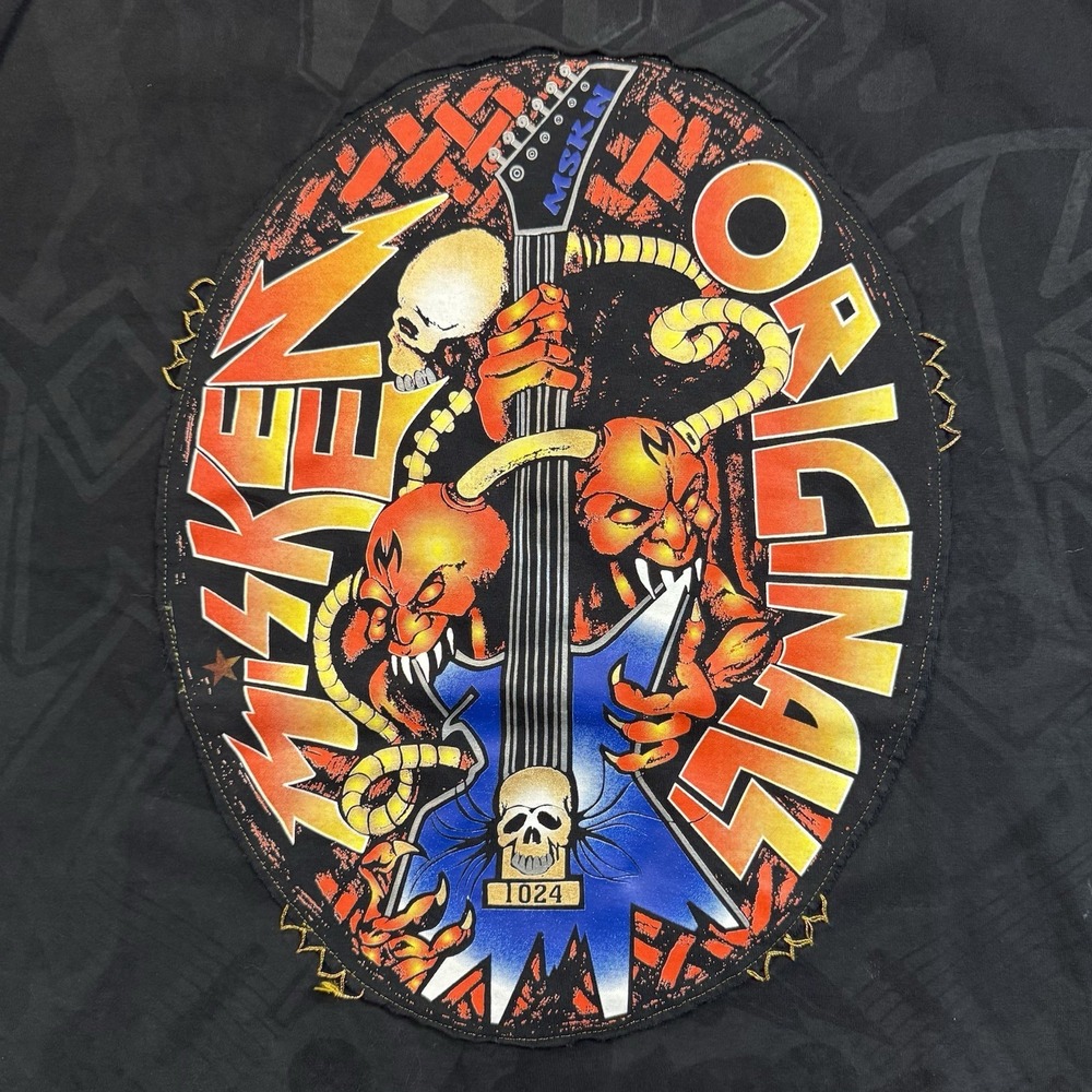 Vintage Miskeen Originals Y2K Skull & Guitar Graphic T-Shirt XL - Picture 2 of 8